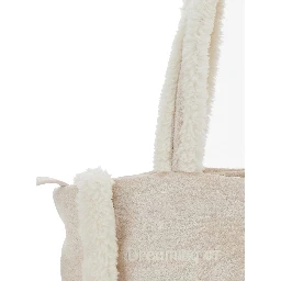 Colette Beige Handbag with Logo Lettering on Front and Rear and Fringed Details in Wool Blend Girl