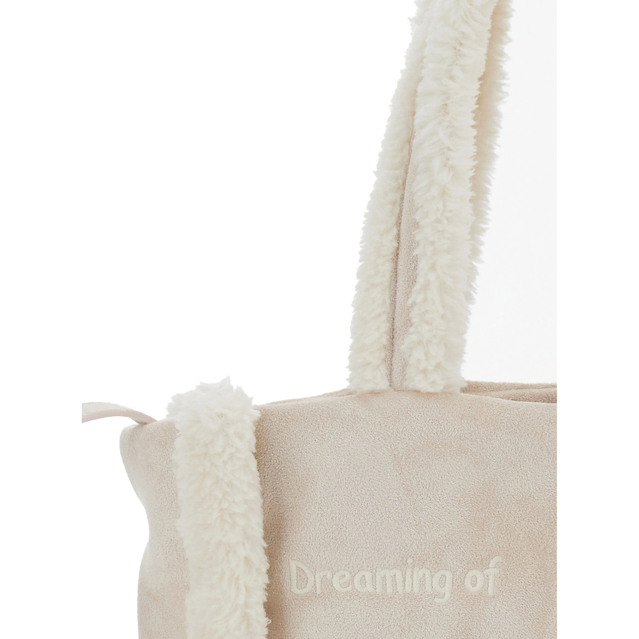 Colette Beige Handbag with Logo Lettering on Front and Rear and Fringed Details in Wool Blend Girl