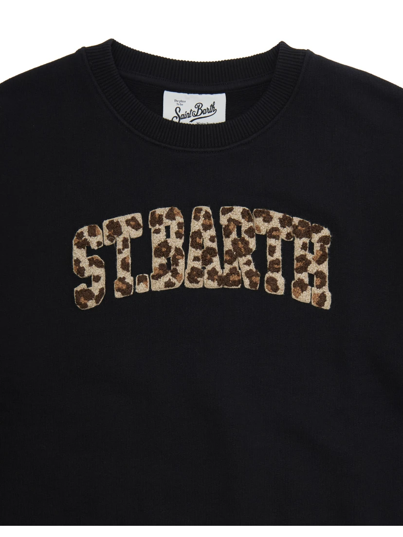 Black Crewneck Sweatshirt with Print on the Front in Cotton Girl