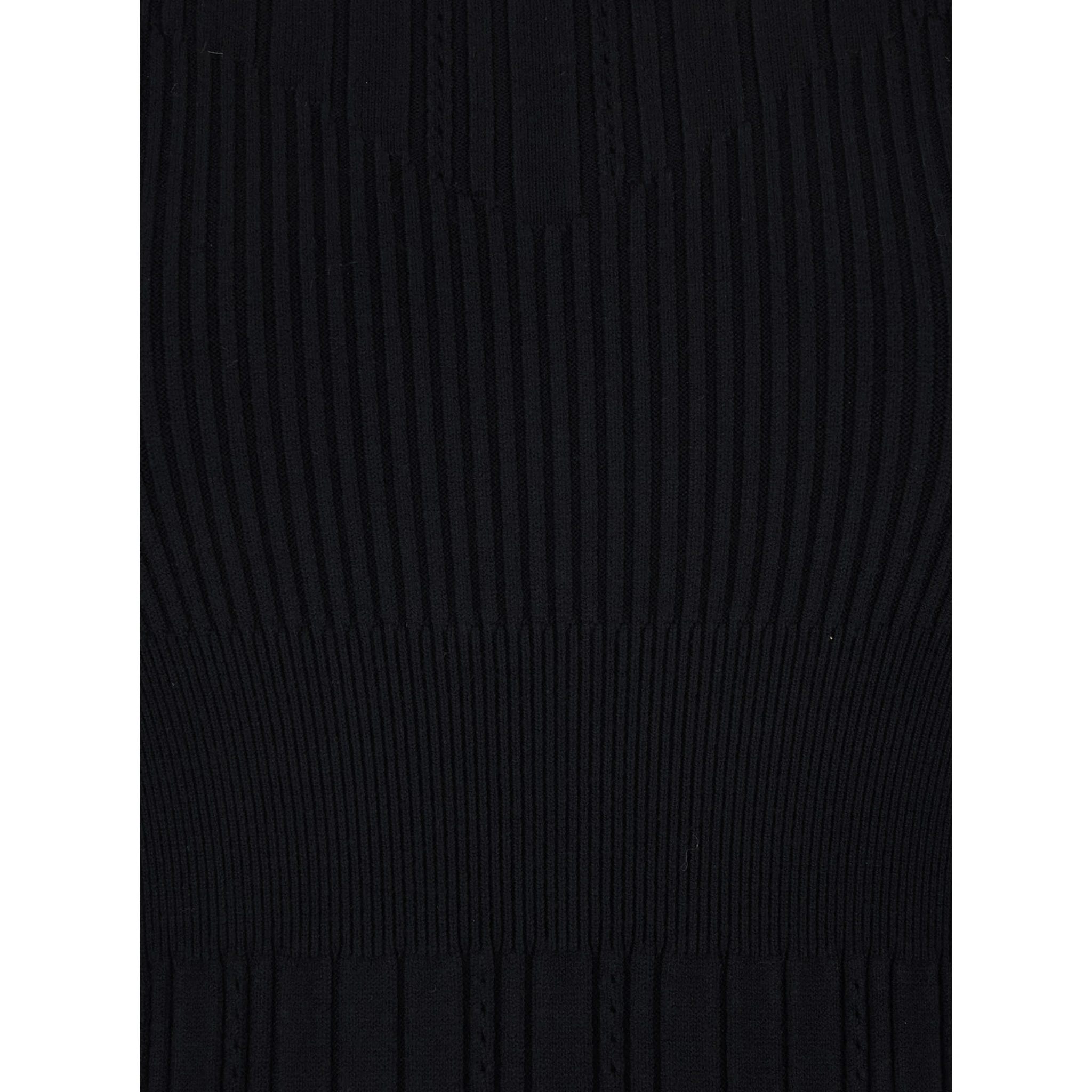 Black Long Dress with Boat Neck and Ribbed Design in Fabric Woman