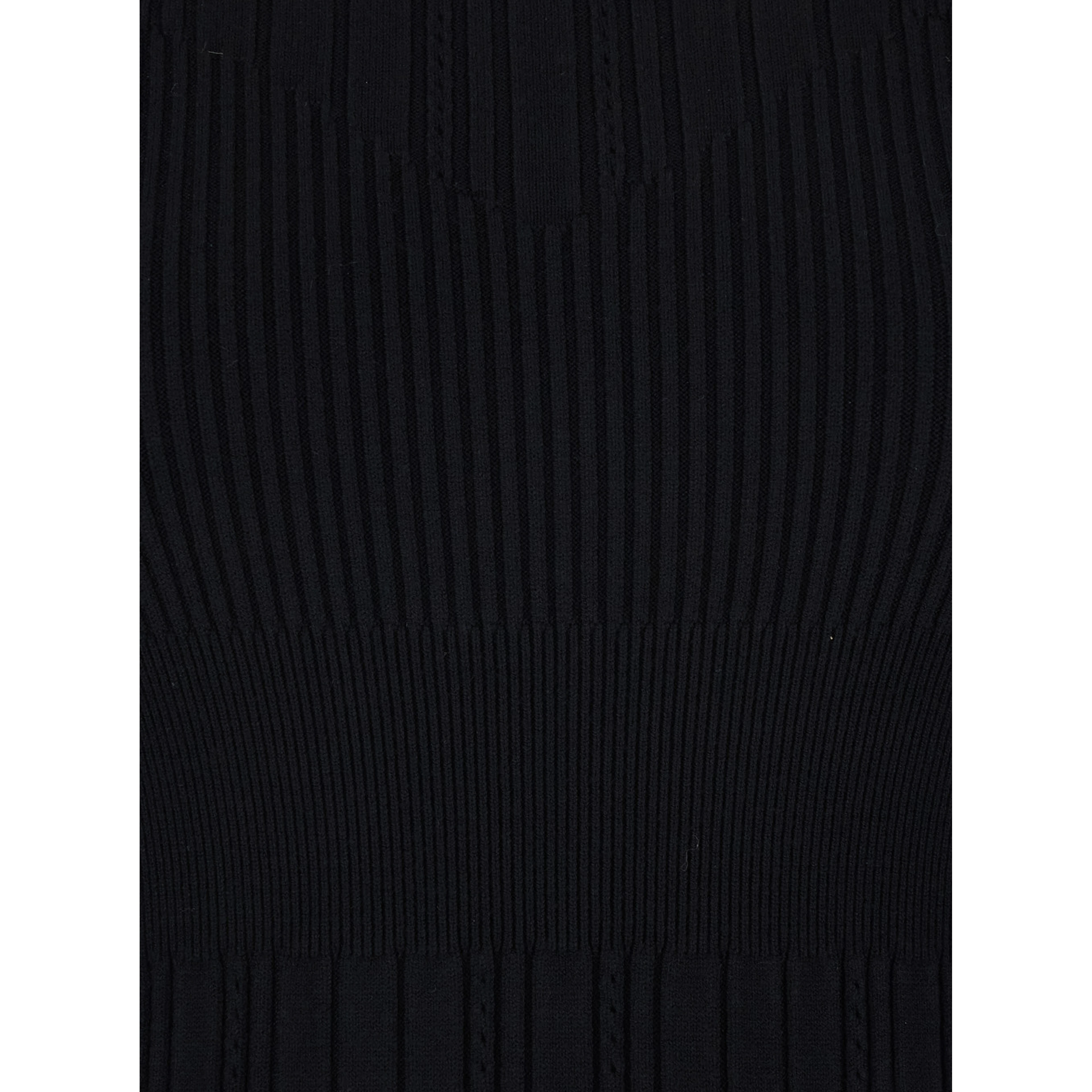 Black Long Dress with Boat Neck and Ribbed Design in Fabric Woman