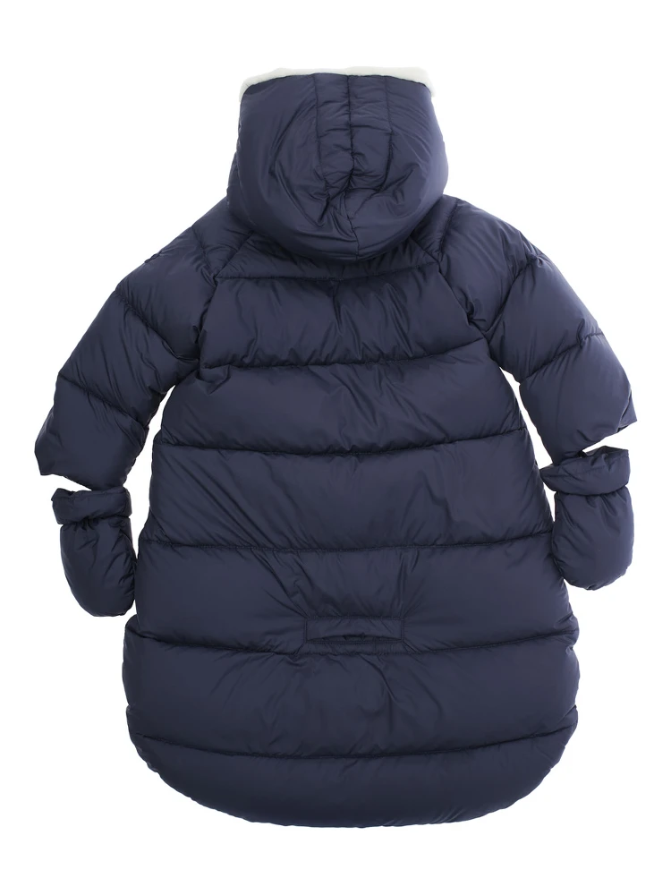 Blue Sleeping Sack Down Jacket with Fixed Hood and Removable Gloves in Tech Fabric Baby alternative