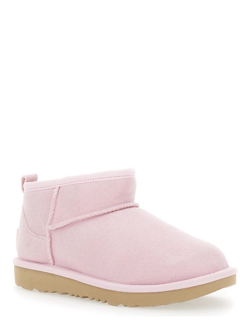 Classic Ultra Mini Pink Ankle Boots with Shearling Lining in Leather Girl