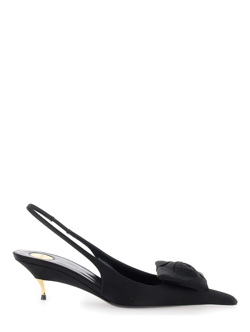 Dakota Black Slingback Pumps with Square Toe with Embossed Floral Detail in Viscose Blend and Silk Woman