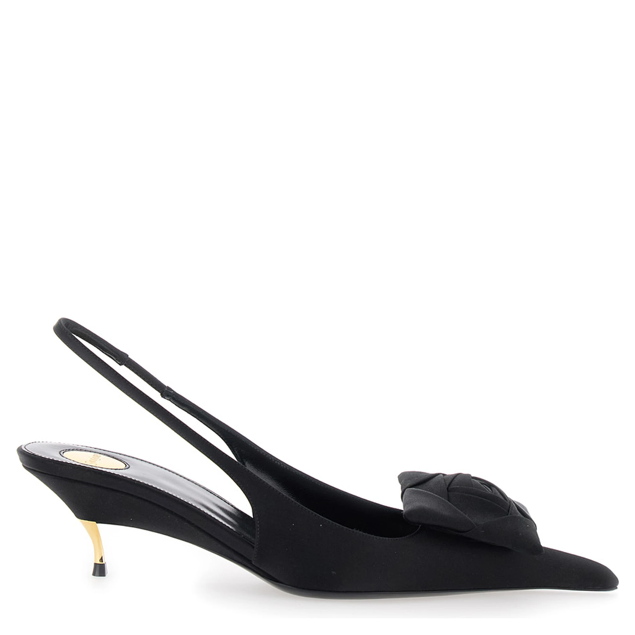 Dakota Black Slingback Pumps with Square Toe with Embossed Floral Detail in Viscose Blend and Silk Woman