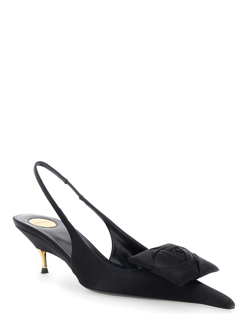 Dakota Black Slingback Pumps with Square Toe with Embossed Floral Detail in Viscose Blend and Silk Woman