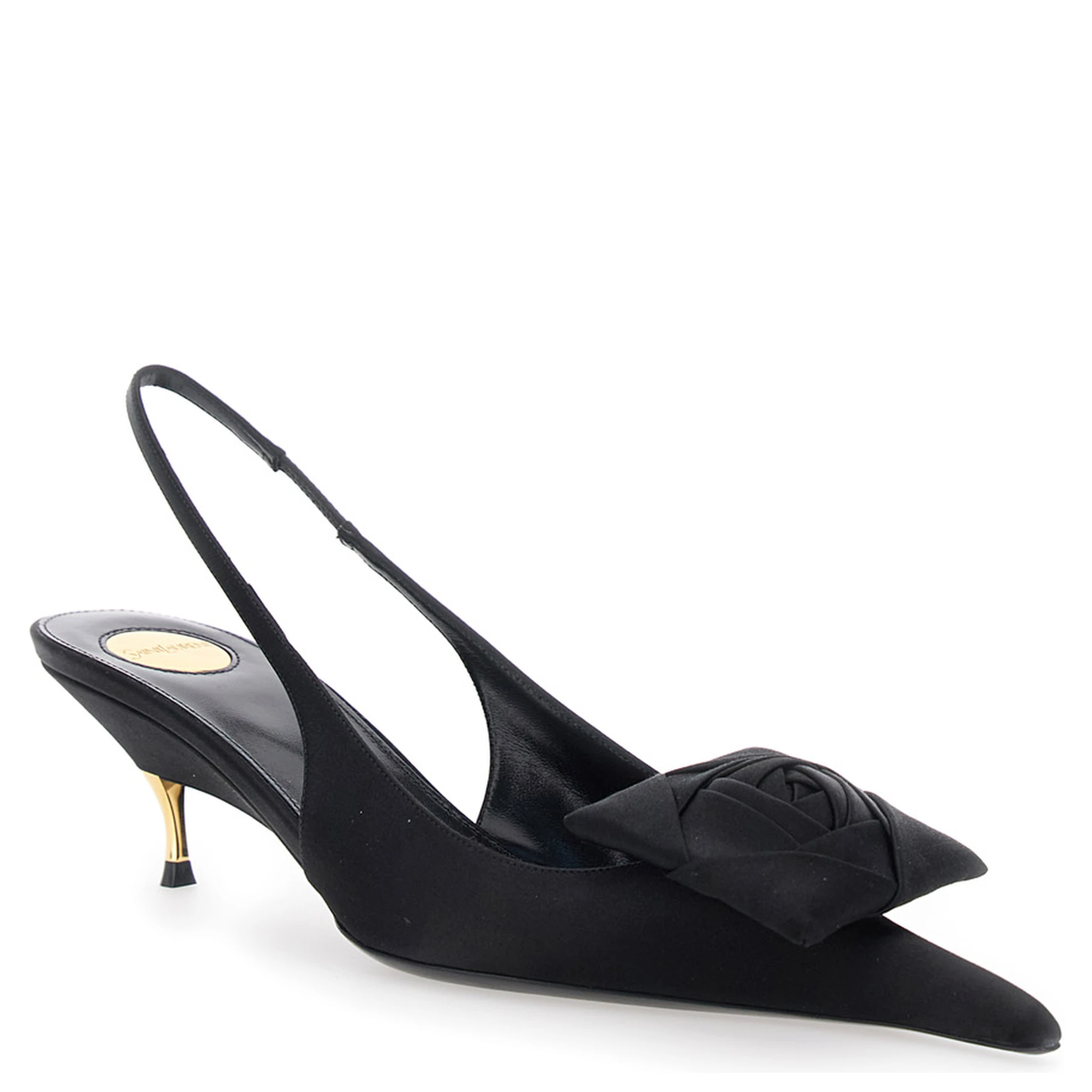 Dakota Black Slingback Pumps with Square Toe with Embossed Floral Detail in Viscose Blend and Silk Woman
