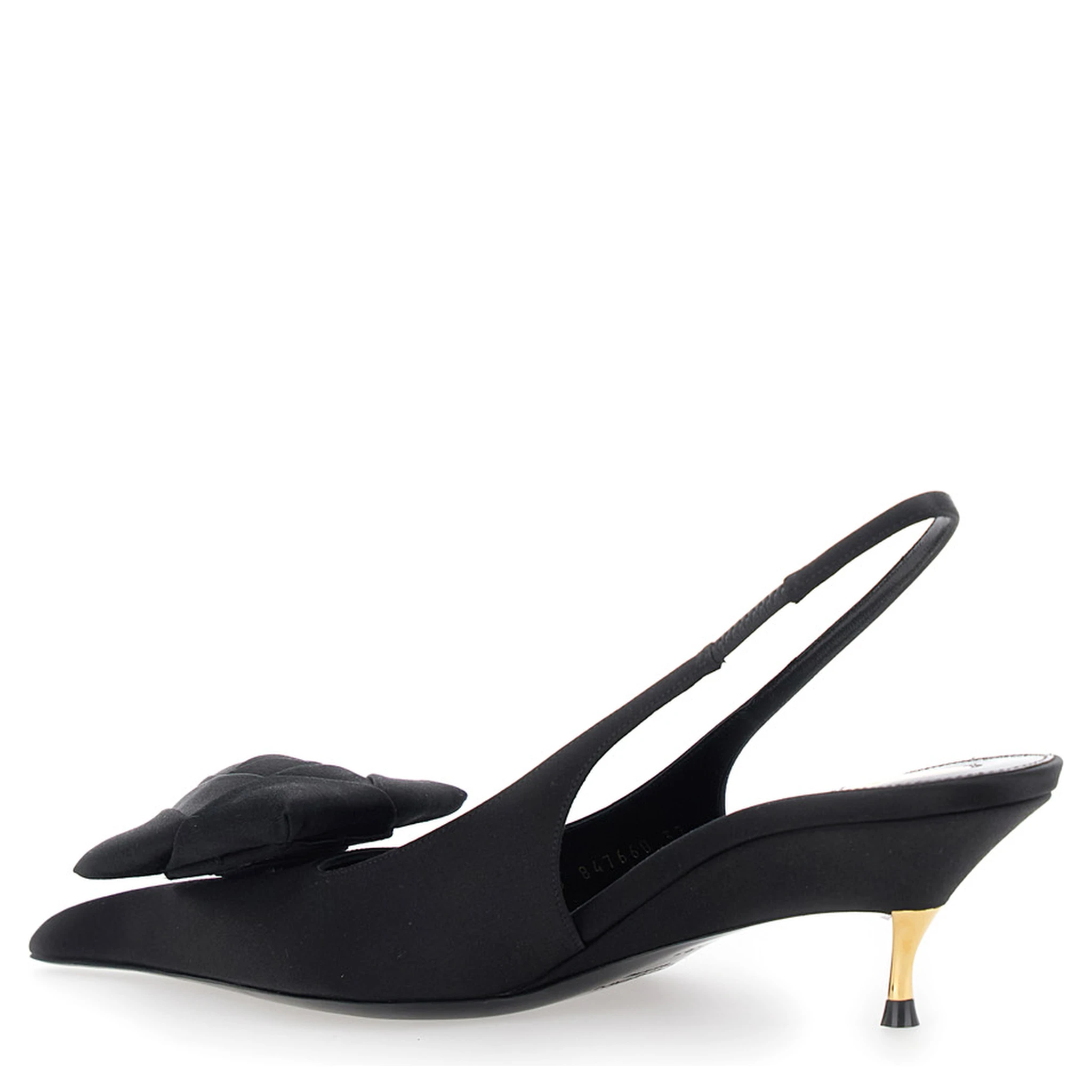Dakota Black Slingback Pumps with Square Toe with Embossed Floral Detail in Viscose Blend and Silk Woman