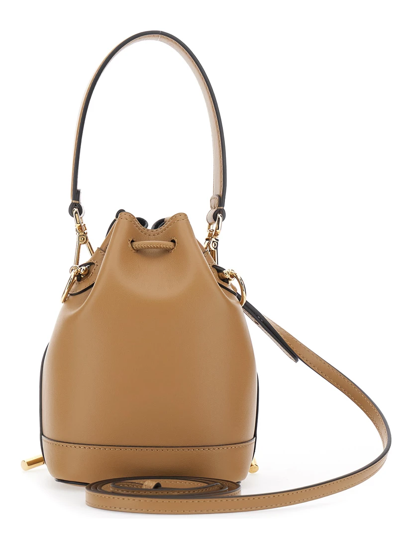 Mon Tresor Mini Beige Handbag with Removable Shoulder Strap and Logo Lettering in Leather Woman