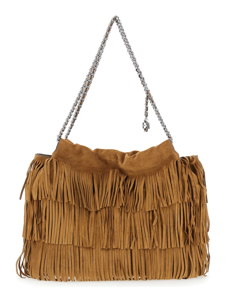 Fleming Brown Shoulder Bag with Chain Strap and Fringe Design in Suede Woman