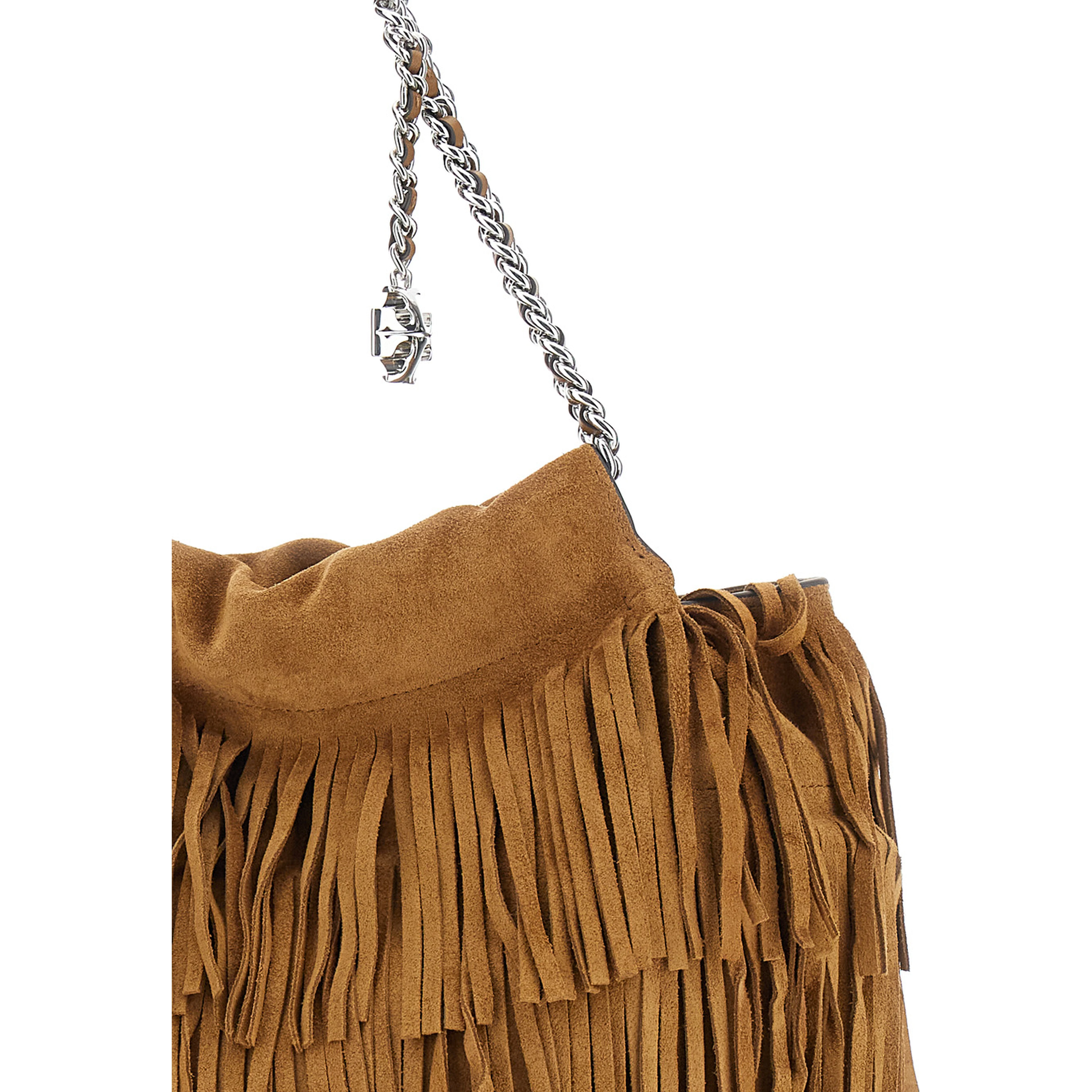 Fleming Brown Shoulder Bag with Chain Strap and Fringe Design in Suede Woman