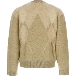Beige Crewneck Sweater with All-Over Argyle Motif in Wool Blend Man