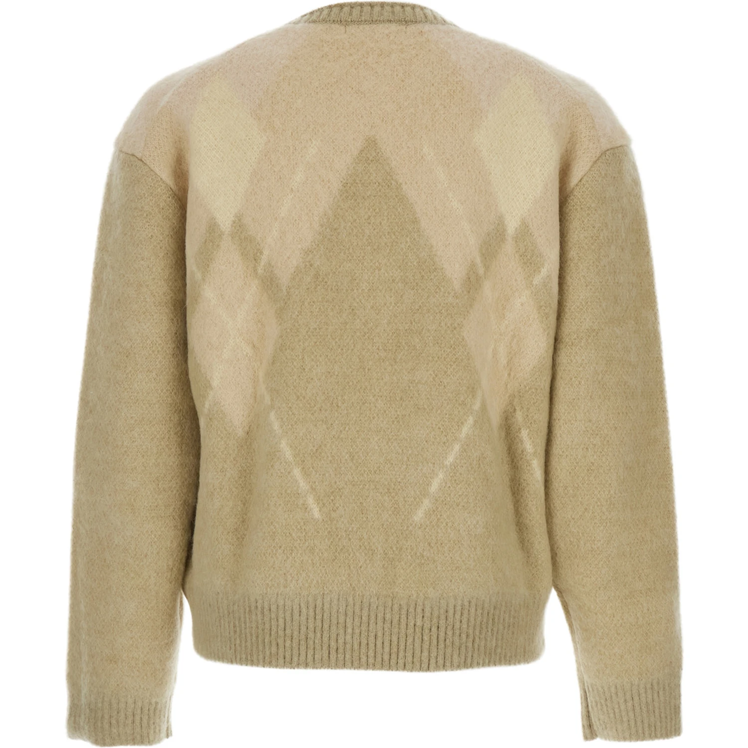Beige Crewneck Sweater with All-Over Argyle Motif in Wool Blend Man