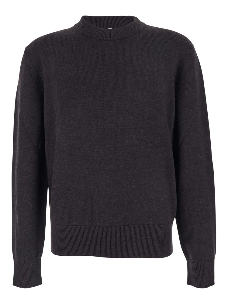 Dark Brown Crew Neck Sweater with Dropped Shoulder in Wool Blend Man