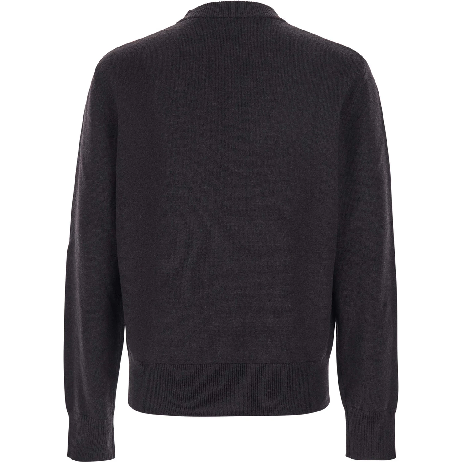 Dark Brown Crew Neck Sweater with Dropped Shoulder in Wool Blend Man