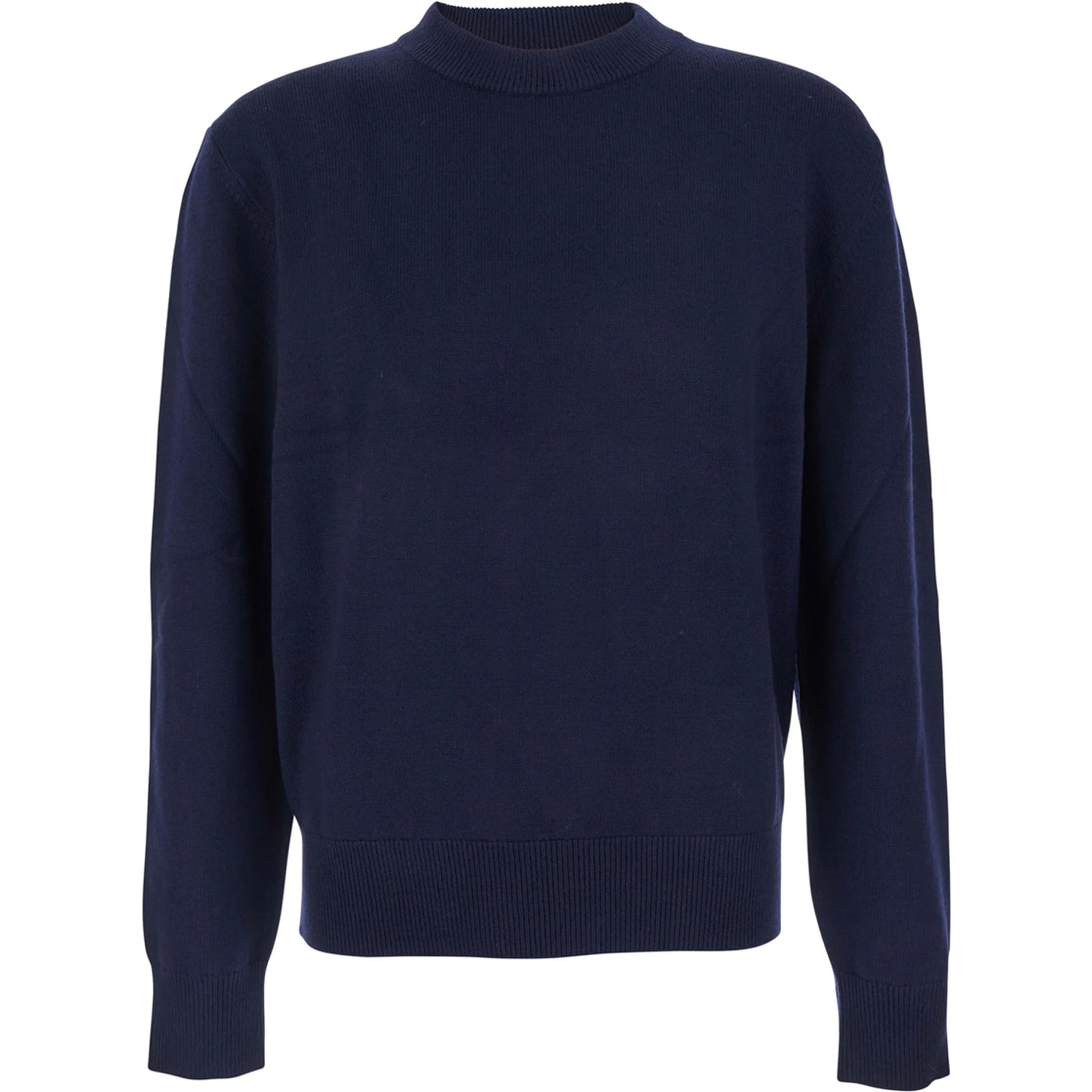 Blue Crew Neck Sweater with Dropped Shoulder in Wool Blend Man