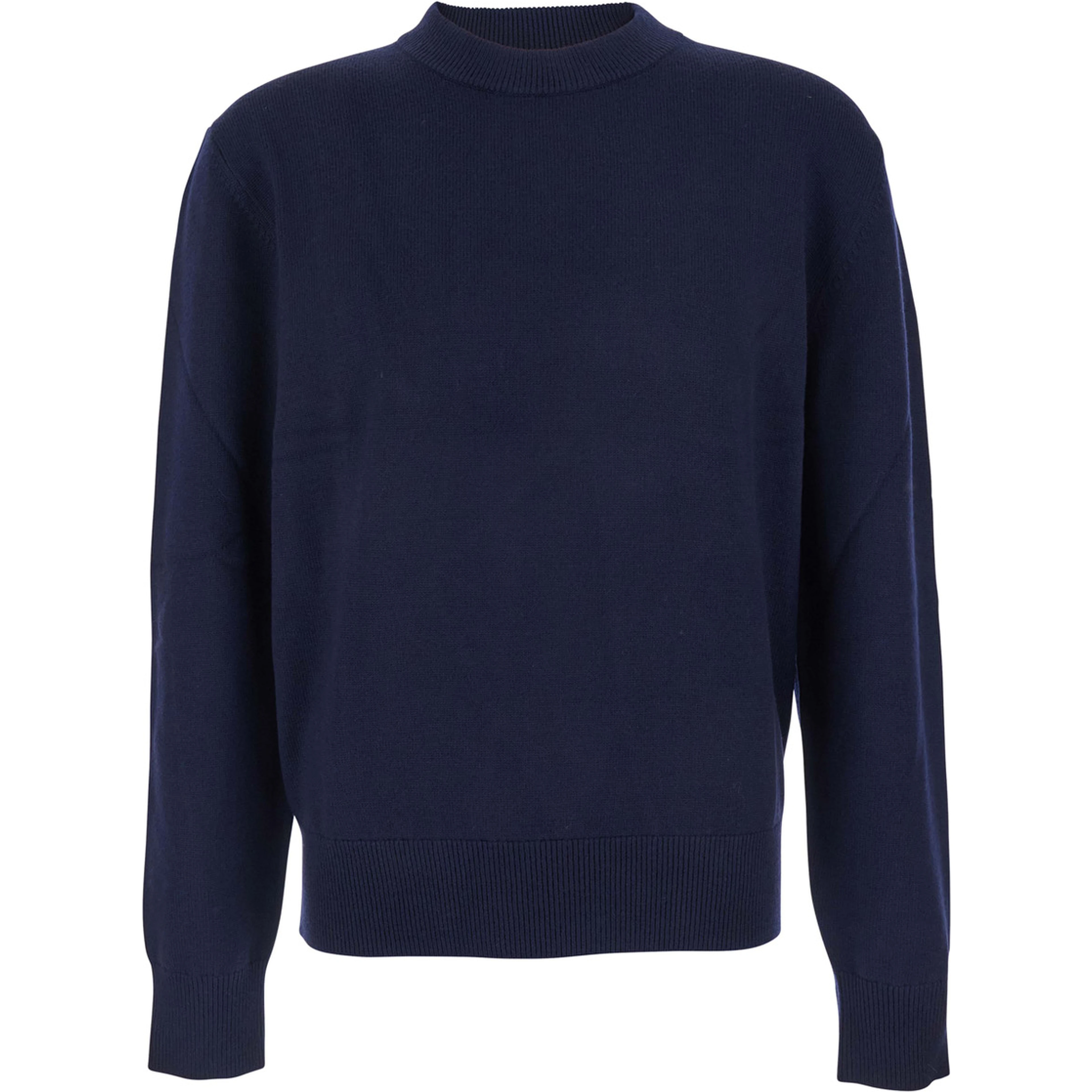 Blue Crew Neck Sweater with Dropped Shoulder in Wool Blend Man