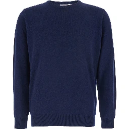 Blue Crewneck Sweater with Ribbed Trims in Cashmere Man