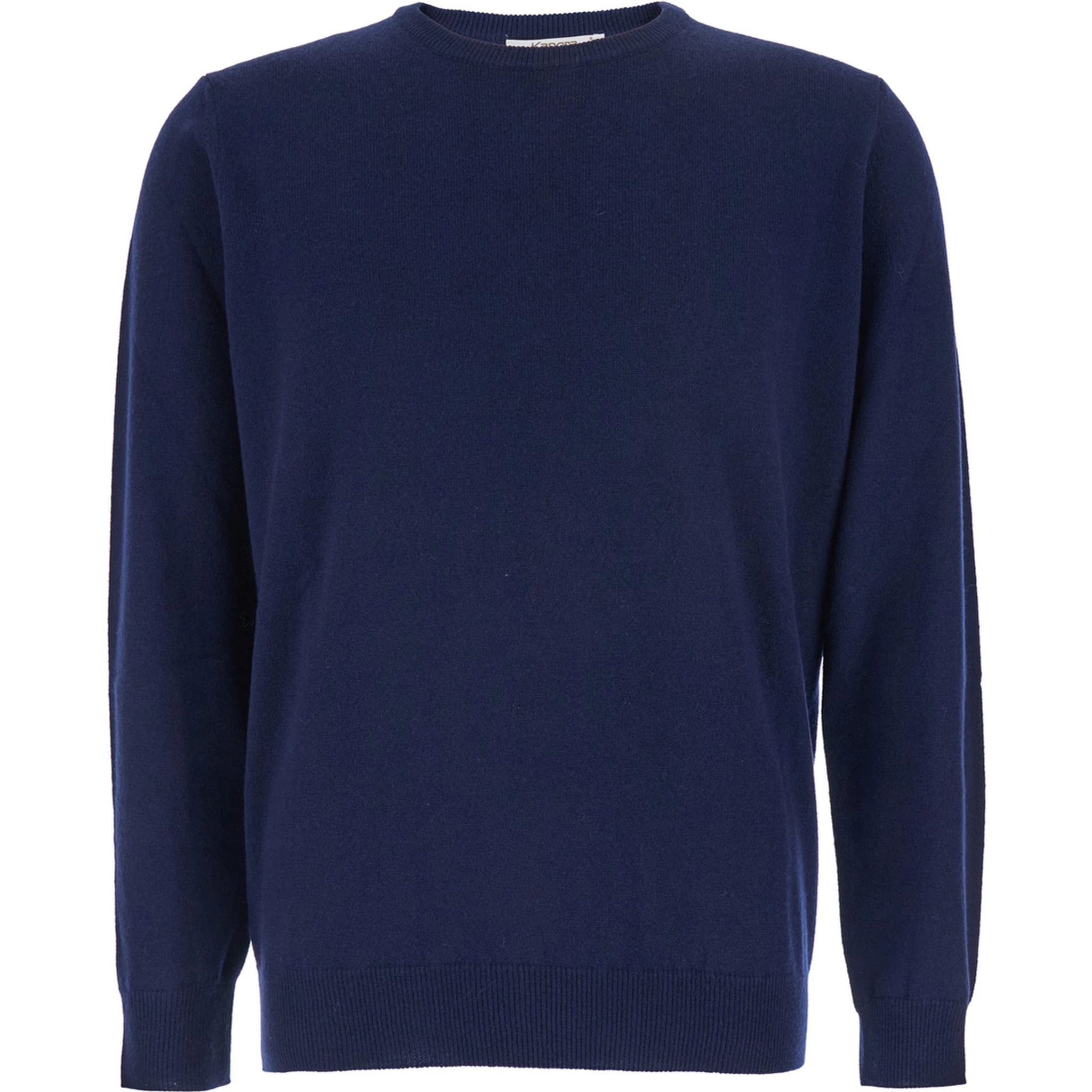 Blue Crewneck Sweater with Ribbed Trims in Cashmere Man