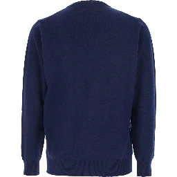 Blue Crewneck Sweater with Ribbed Trims in Cashmere Man