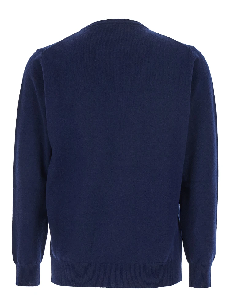 Blue Crewneck Sweater with Ribbed Trims in Cashmere Man alternative