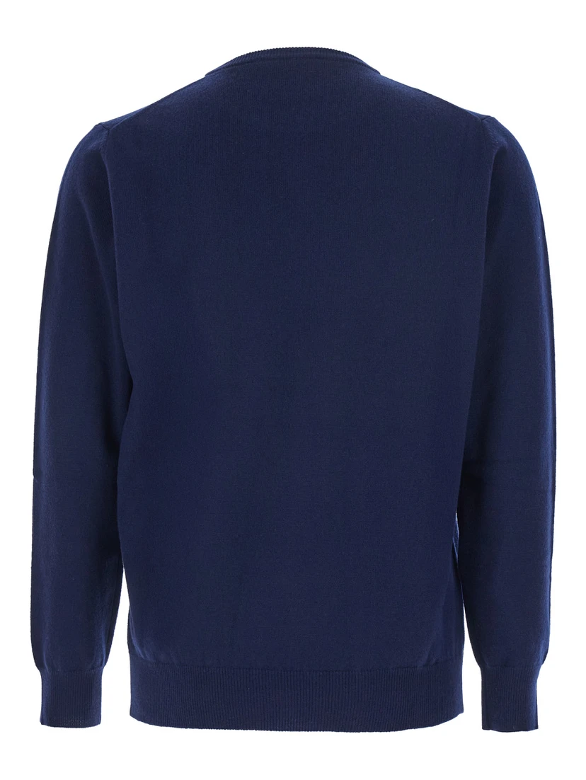 Blue Crewneck Sweater with Ribbed Trims in Cashmere Man