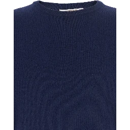 Blue Crewneck Sweater with Ribbed Trims in Cashmere Man
