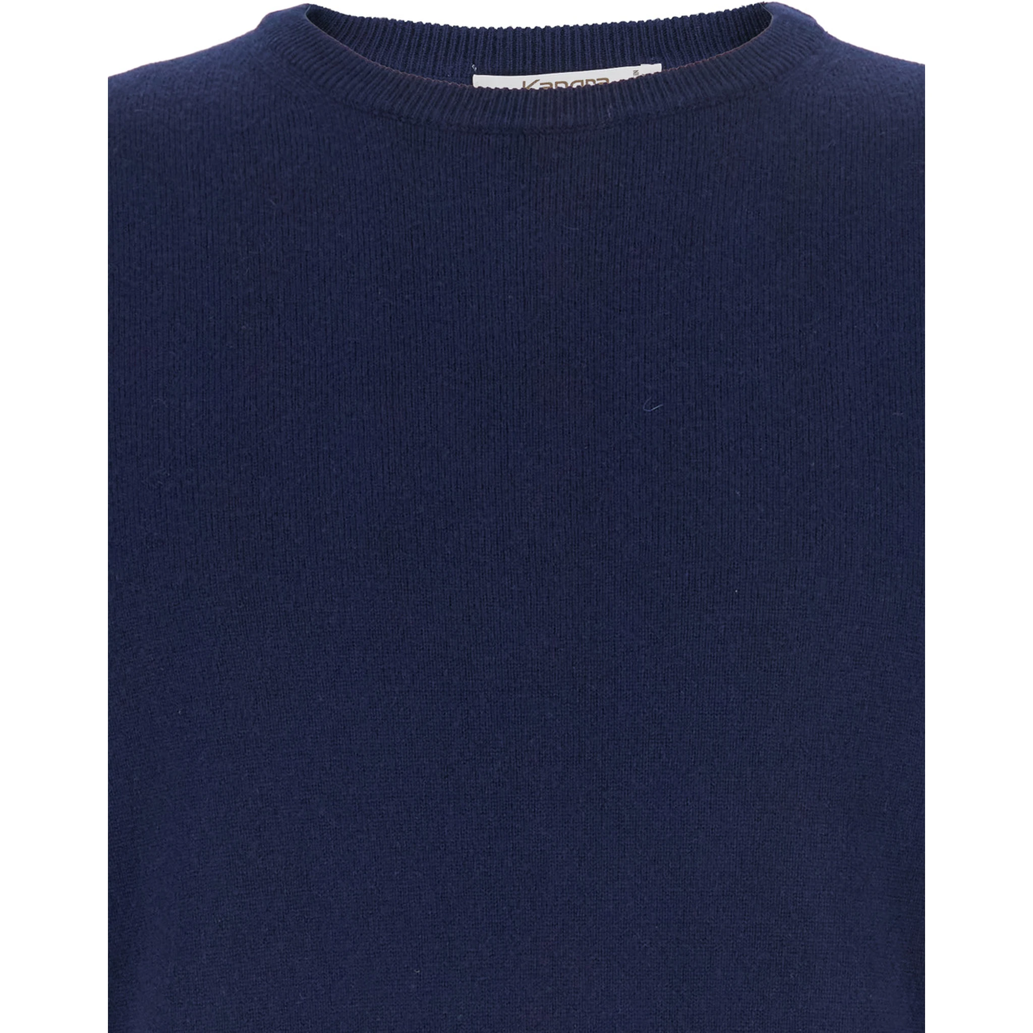 Blue Crewneck Sweater with Ribbed Trims in Cashmere Man