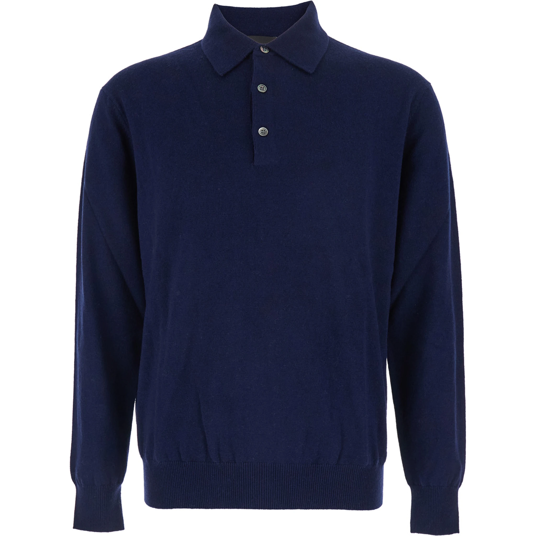 Blue Sweater with Polo Shirt Style Collar and Long Sleeves in Wool Blend Man
