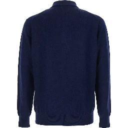 Blue Sweater with Polo Shirt Style Collar and Long Sleeves in Wool Blend Man