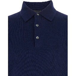 Blue Sweater with Polo Shirt Style Collar and Long Sleeves in Wool Blend Man