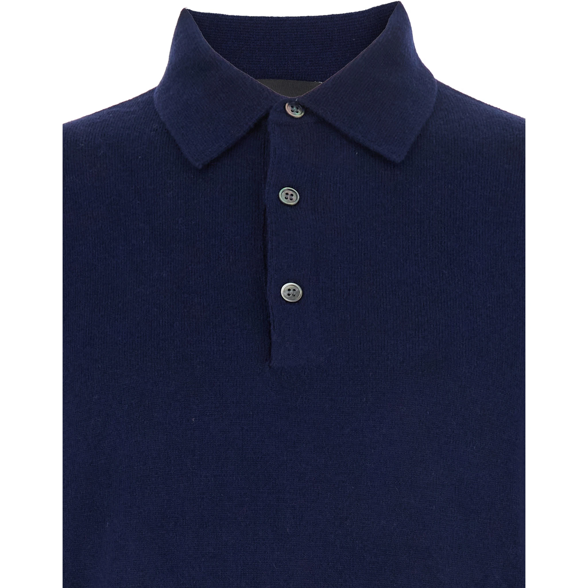 Blue Sweater with Polo Shirt Style Collar and Long Sleeves in Wool Blend Man