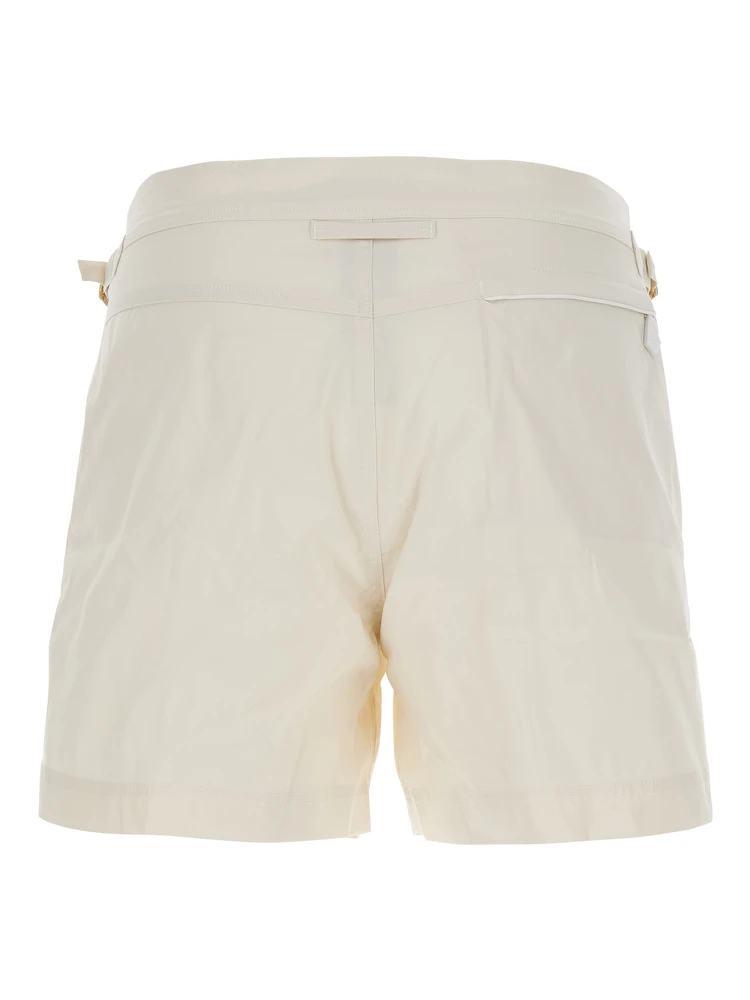Beige Swim Shorts with Side Adjustable Straps and Logo Patch on the Side in Tech Fabric Man alternative