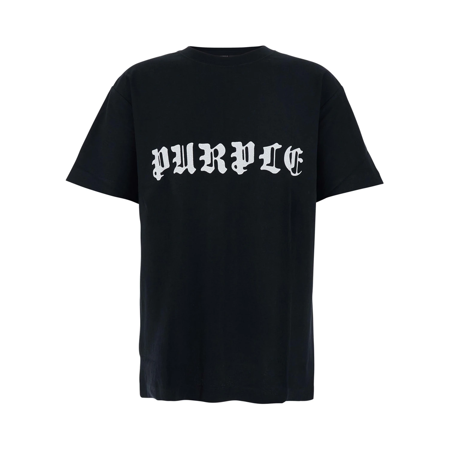 Black Crewneck T-Shirt with Logo Lettering on the Front in Cotton Man