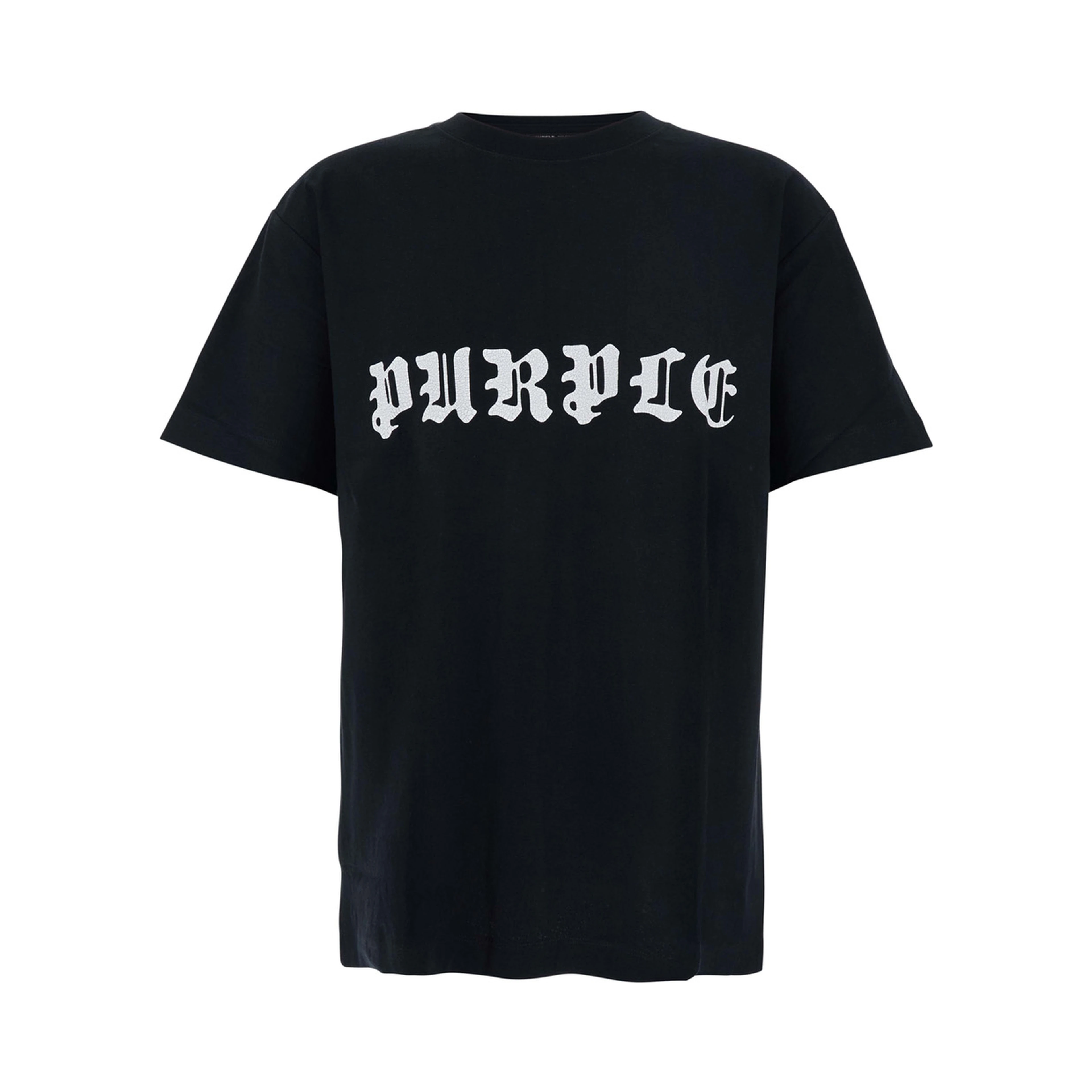 Black Crewneck T-Shirt with Logo Lettering on the Front in Cotton Man
