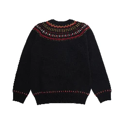 Multicolor Crewneck Sweater with Geometric Embroidery and Logo Lettering on the Front in Wool Boy
