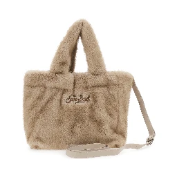 Colette Beige Handbag with Logo Lettering on Front and Back in Faux Fur Girl