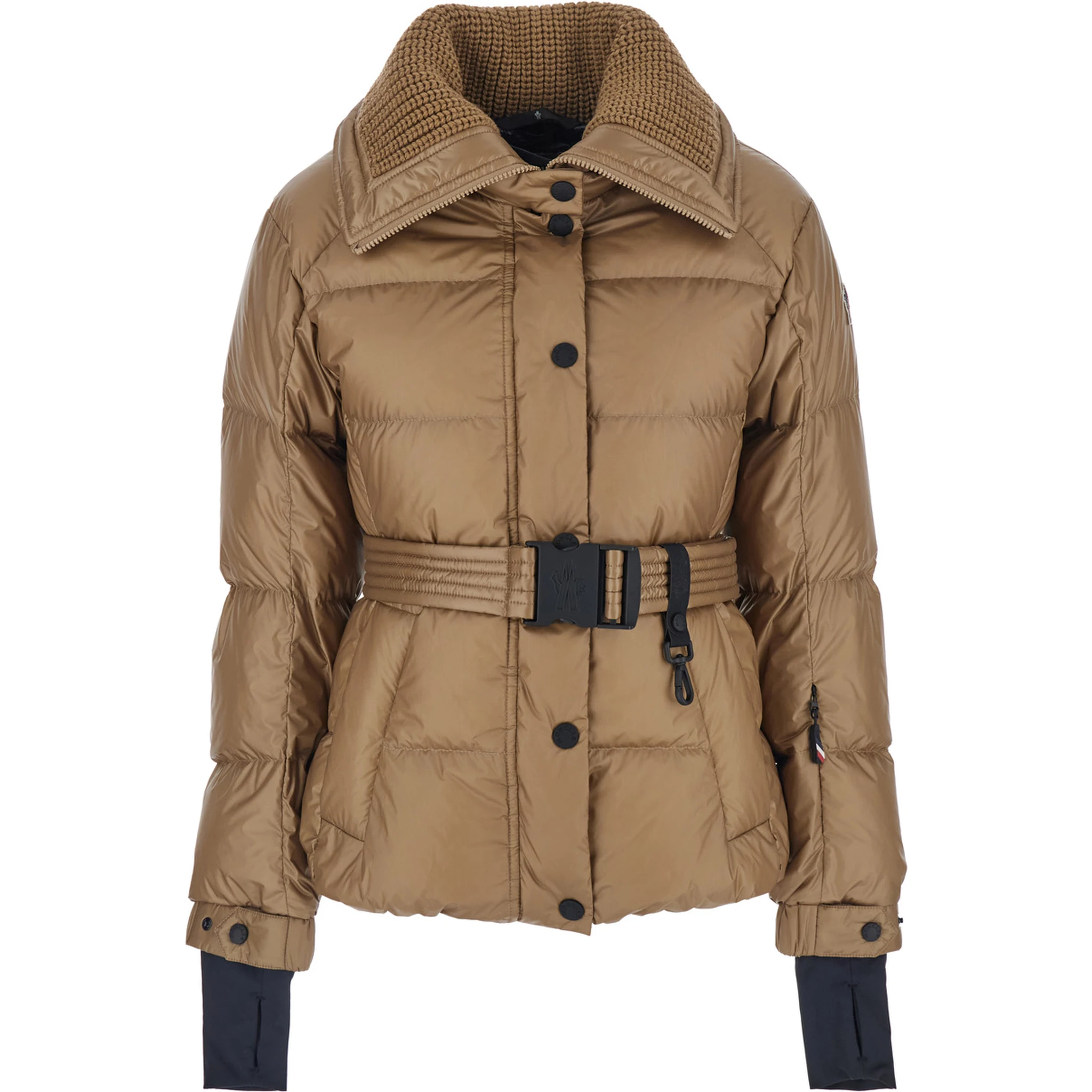 Bataillouse Beige Down Jacket with Logo Patch on the Sleeve and Front Belt in Tech Fabric Woman