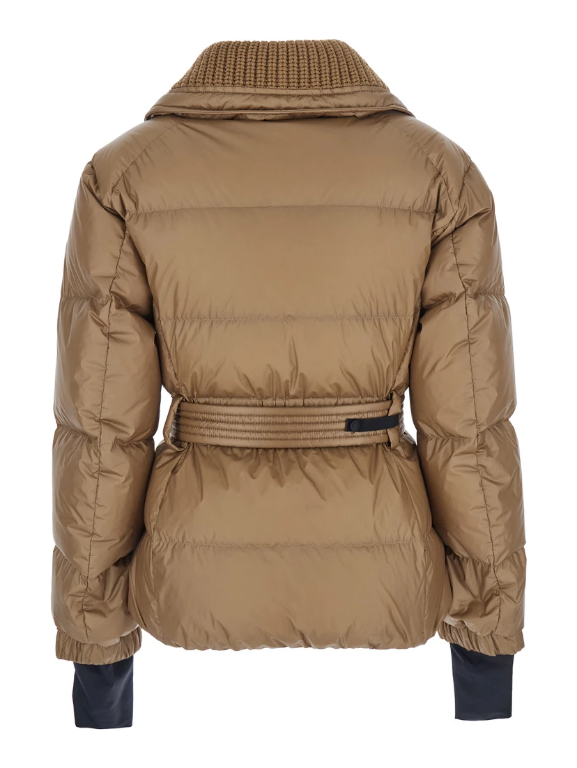 Bataillouse Beige Down Jacket with Logo Patch on the Sleeve and Front Belt in Tech Fabric Woman
