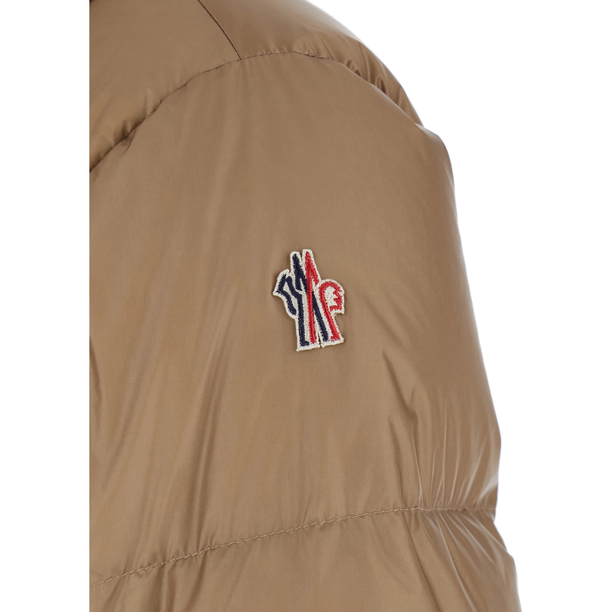 Bataillouse Beige Down Jacket with Logo Patch on the Sleeve and Front Belt in Tech Fabric Woman