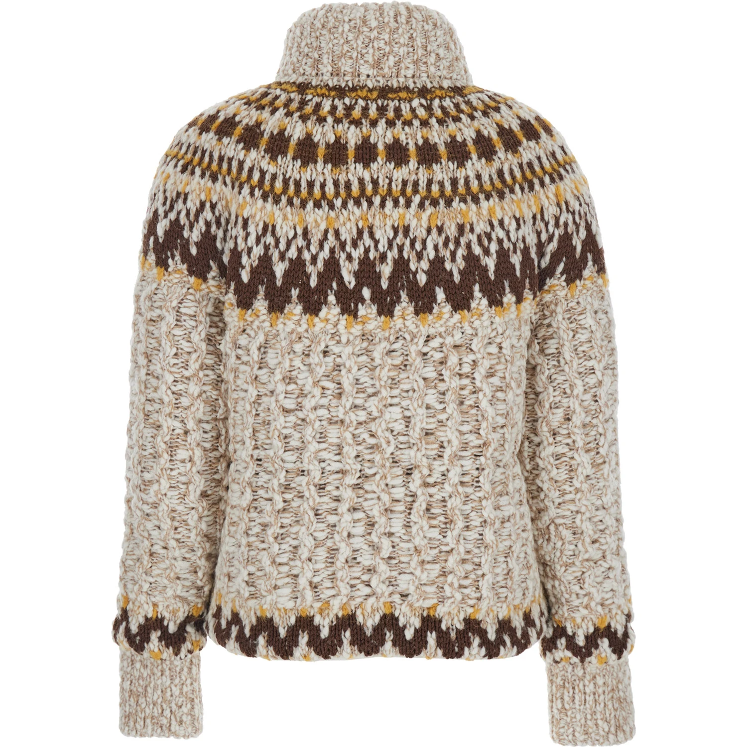 Beige Jacket with Geometric Motif and Ribbed Trims in Wool Blend Woman