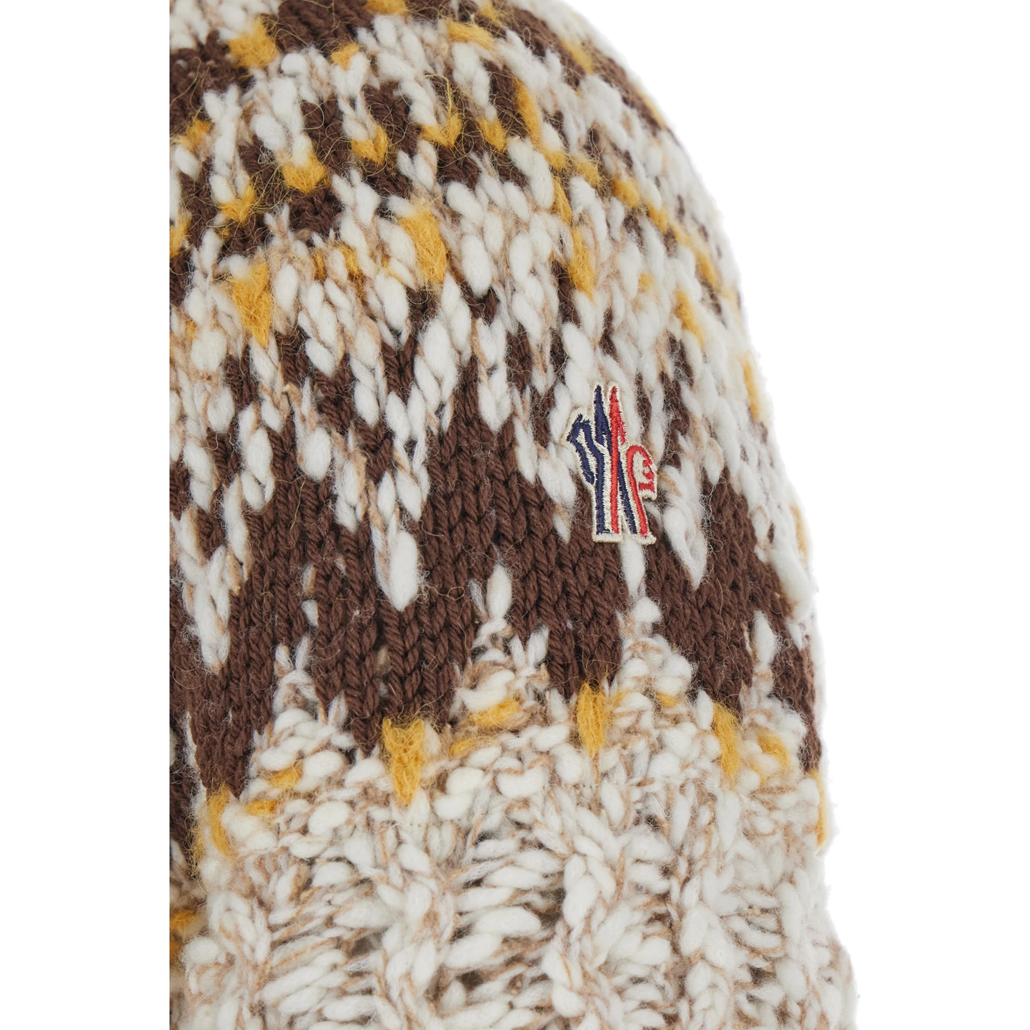 Beige Jacket with Geometric Motif and Ribbed Trims in Wool Blend Woman