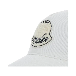 White Baseball Cap with Logo Patch on the Front in Cotton Man