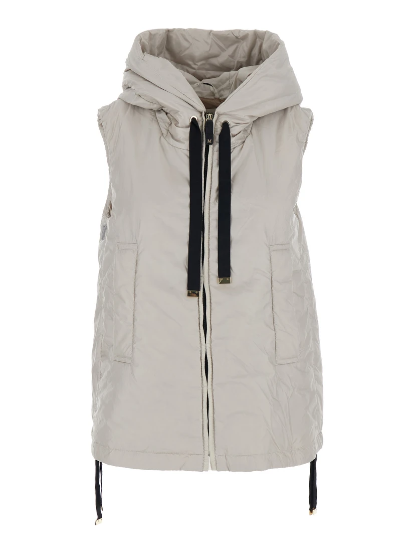 Greengo Beige Vest with Drawstring Hood and Drawstring Waist in Tech Fabric Woman