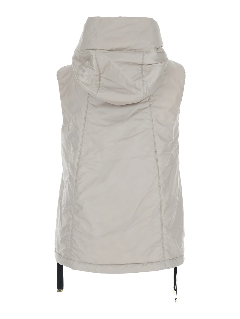 Greengo Beige Vest with Drawstring Hood and Drawstring Waist in Tech Fabric Woman