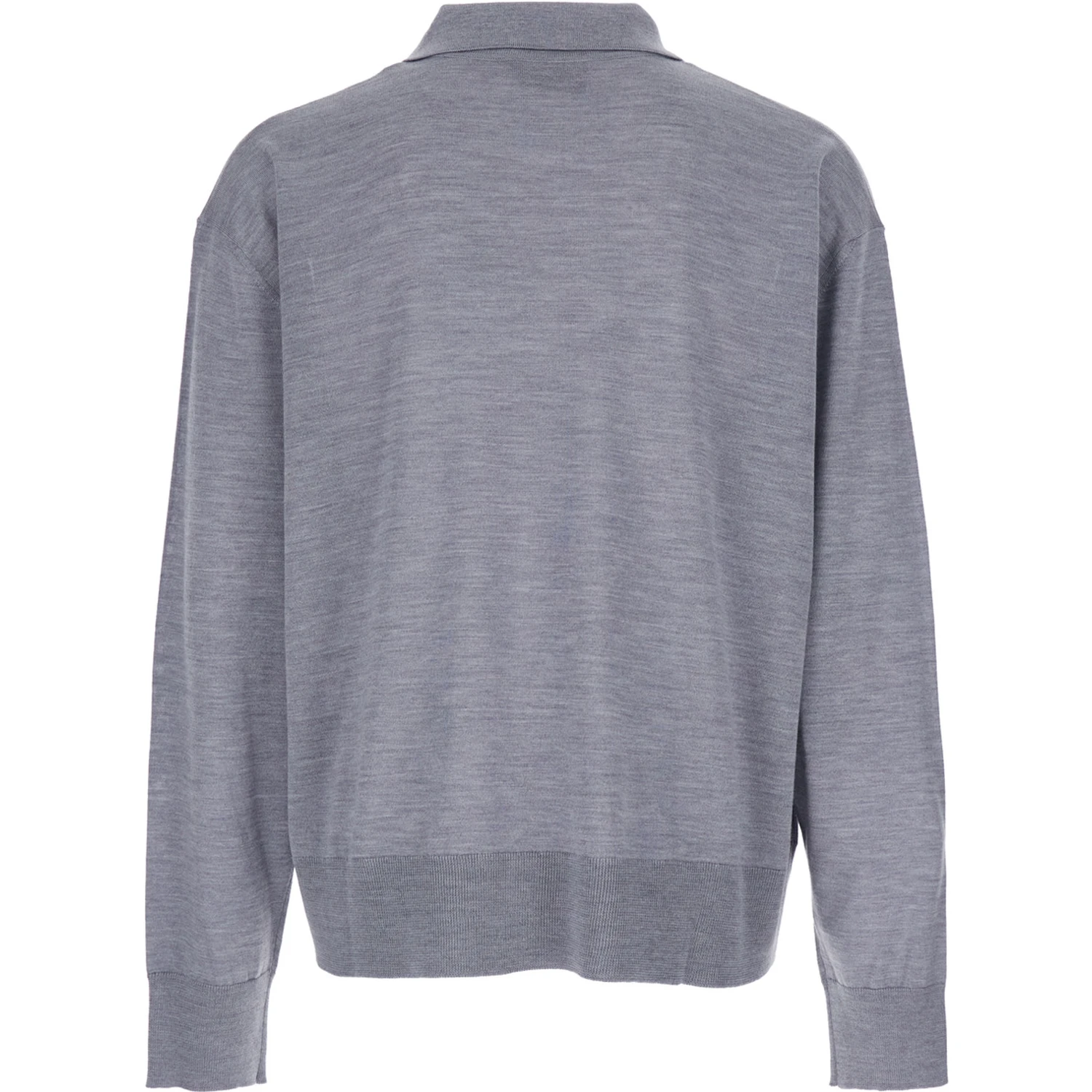 Grey Polo Shirt with Classic Collar and ADC Embroidery on the Front in Wool and Silk Blend Man