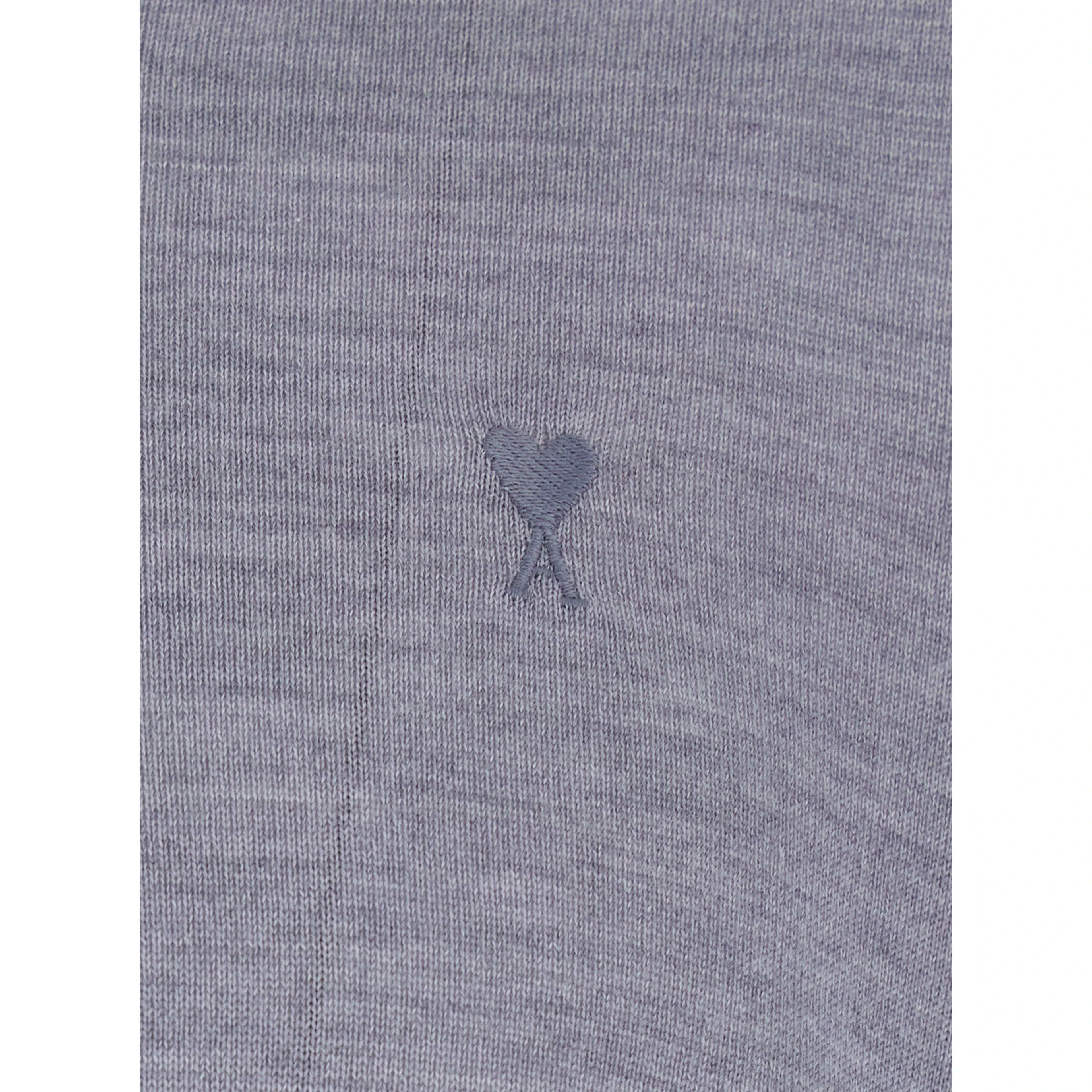 Grey Polo Shirt with Classic Collar and ADC Embroidery on the Front in Wool and Silk Blend Man