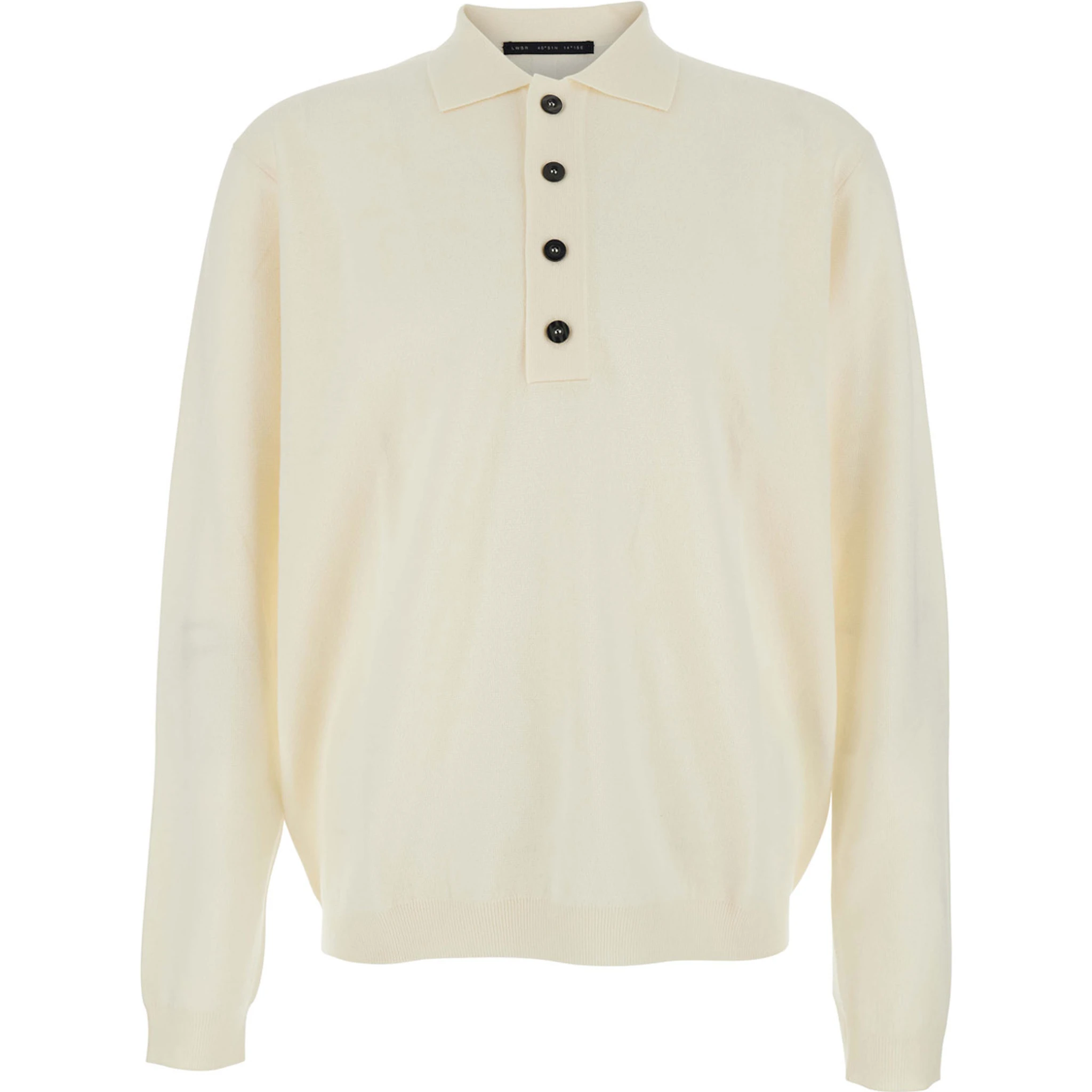 White Sweater with Polo Shirt Style Collar and Long Sleeves in Wool Man