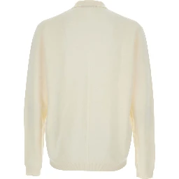 White Sweater with Polo Shirt Style Collar and Long Sleeves in Wool Man