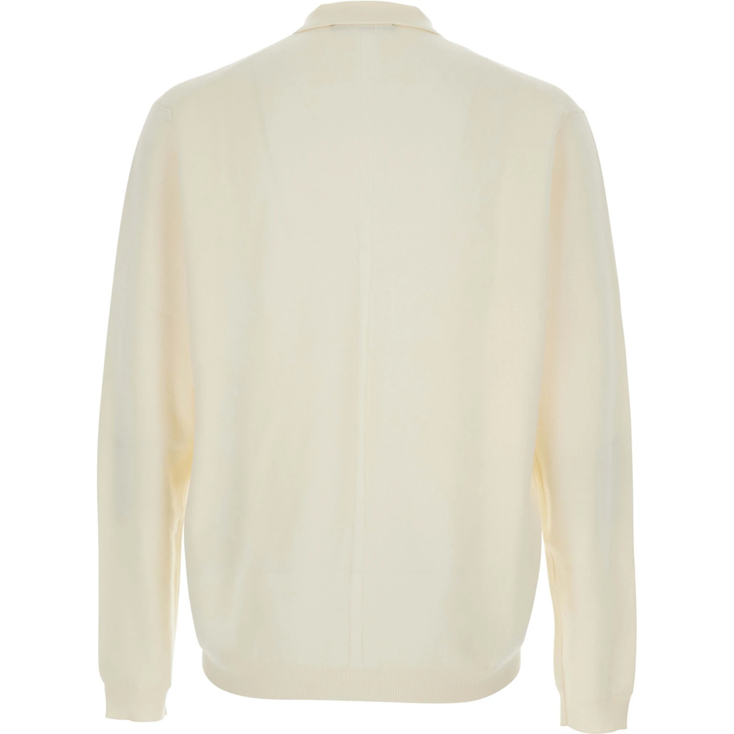 White Sweater with Polo Shirt Style Collar and Long Sleeves in Wool Man